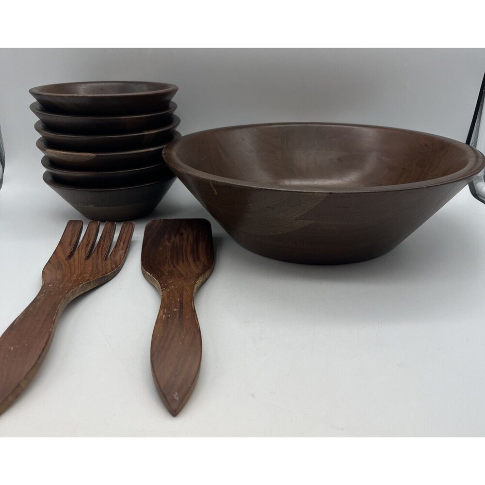 Ozark Walnutware Salad Set Made Of Solid Walnut Brown Set With Tossing Utensils